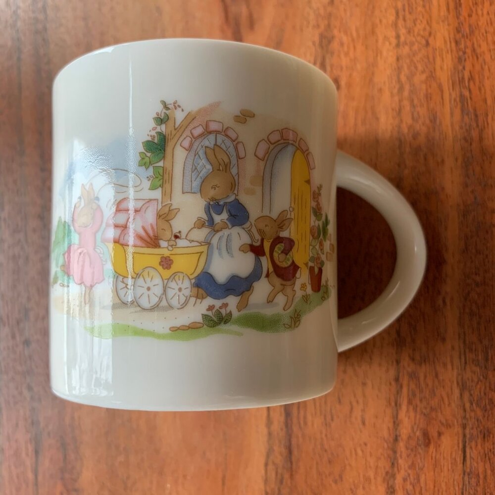 Bunnykins Royal Doulton Fine Bone China Cup Mug Bunny in stroller Playing 3"